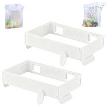 Foldable Trash Bag Holder 2Pcs Wall Mounted Kitchen Trash Can Rack for Cabinet Doors and Small Spaces (White)