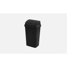 13 Gallon Swing Trash Can, Space Saving Plastic Wastebasket with Easy Clean Surface, Black