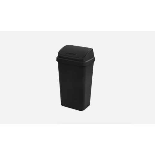 13 Gallon Swing  Trash Can, Space Saving Plastic Wastebasket with Easy Clean Surface, Black