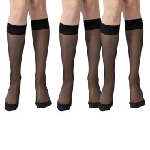 Knee Highs Stockings Antis Slip Cotton Soles Nylons Sheer-Black