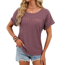 Losvallend T-shirt met korte mouwen, gekleurd-Bordeaux XXL