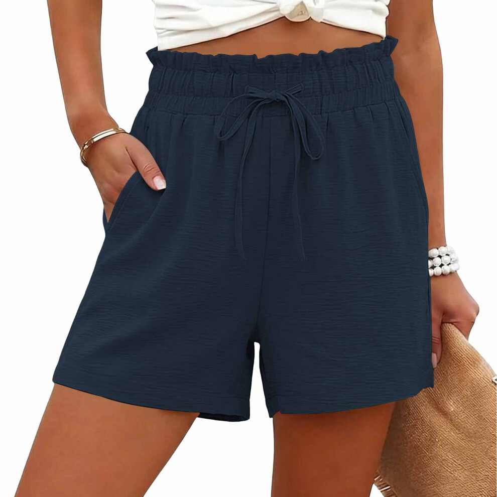 Blue Shorts For Women Casual High Wide Leg Drawstring-Navy Xl