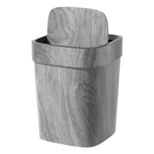 13 Gallon Kitchen Trash Can, Modern Swing Bin with Wood Grain Design and Odor Control Lid, Gray