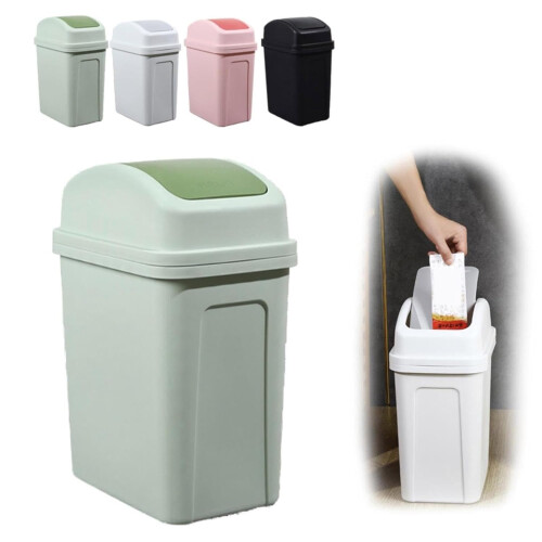 Small Bathroom Trash Can 4 Gallon Swing Lid OdorReducing Compact Waste Bin for Kitchen Green
