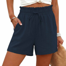 Shorts für Damen, lässig, hohes, weites Bein,-Marineblau L