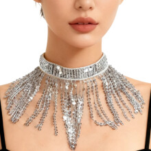 Pailletten Kwasten Fringe Choker-Zilver besturingssysteem