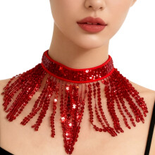 Belly Dance Jewelry Belly Dance Choker Sequins Tassels-Red OS