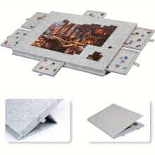6-in-1 Foldable Puzzle Table With 6 Drawers & Lid - Portable Felt Puzzle Board, Dark Gray Storage Organizer