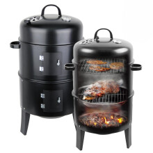 18 Inch Charcoal BBQ Smoker with Thermometer, MultiLayer Steel Grill for Outdoor Cooking and Parties