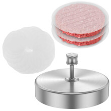 Stainless Steel Adjustable Burger Press with 100 Patty Papers, Nonstick Hamburger Patty Maker for BBQ