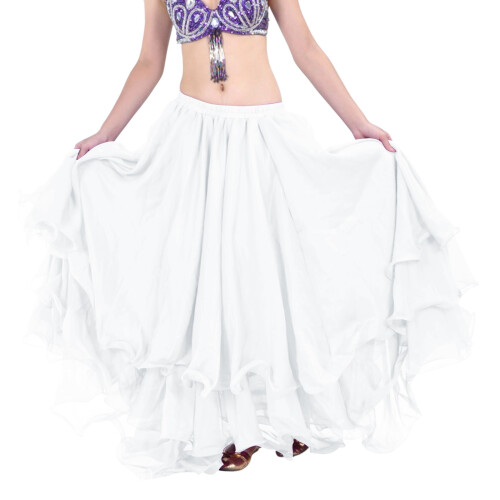 Professional Belly Dance Skirt Triple Layer Chiffons-White A