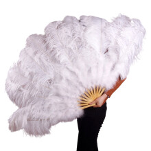 Large Furry Dance Fan Natural Feather Adjustable-White S1