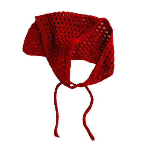 Multiuse Hollowed Triangular Scarf Breathable Shawl Wrap-Red