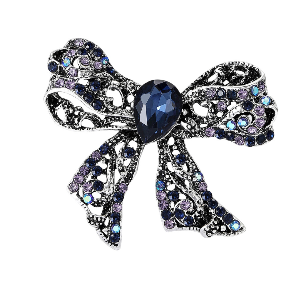 Blue Lovely Retro Bowknot Pin With Crystal Rhinestones Elegant