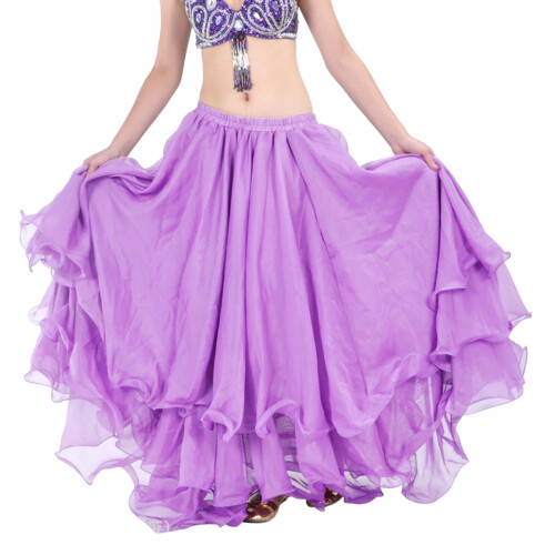 Professional 3 Tiers Flared Polyester Skirt For-Light Purple A