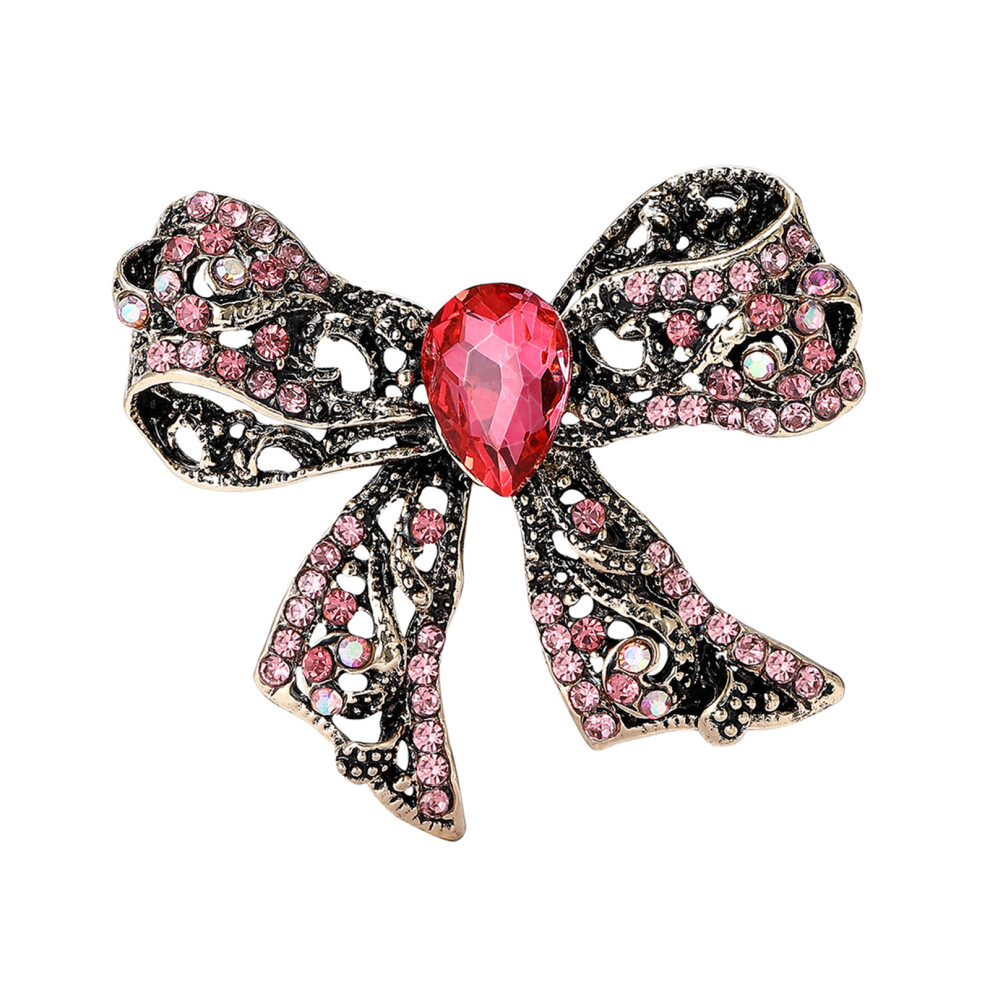 Pink Gorgeous Openwork Bowknot Brooch With Rhinestones Alloy