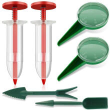Vibrating Seed Dispenser with 5Speed Precision Control, Red Manual Seed Spreader and Mini Dibber Set for Garden Vegetables
