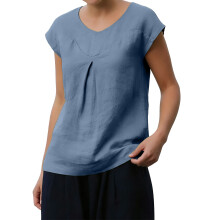 Damesblouse van linnenmix met V-hals en kapmouwen,-Blauw XXL