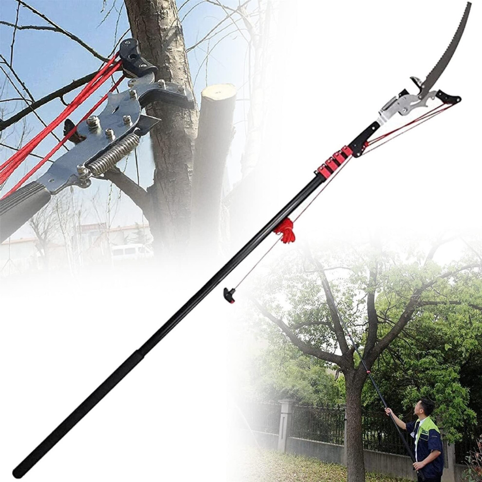 24ft Telescopic Tree Pruner Pole Saw with Tempered Steel Blade, Long Reach Garden Branch Cutter-image-OPC-PTHNMCY-NEW