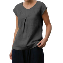 Damesblouse van linnenmix met V-hals en kapmouwen,-Grijze L