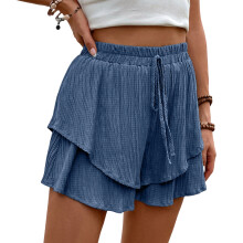 Wide Leg Shorts Women Ruffle Shorts Baggy Shorts-hazeblue XL