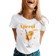 Women's Prom T-shirt Cocktail Print Lightweight Top-White XXXL