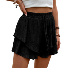 Wide Leg Shorts Women Ruffle Shorts Baggy Shorts-Black L