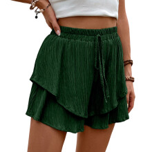Wide Leg Shorts Women Ruffle Shorts Baggy Shorts-dark green S
