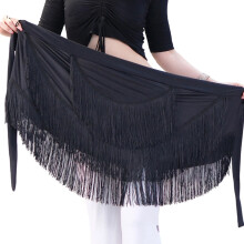 Elegant Latin Dance Hip Scarf With Golden Beads And-Black
