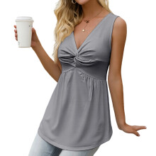 Top for Women Tops Twist Front V Neck Sleeveless Flowy-Gray S