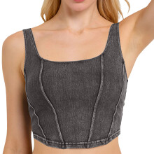 Women's Crop Tops Padded Sleeveless Corset Fit-Dark Grey M