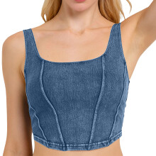 Women's  Crop Tops Padded Sleeveless Corset Fit Square-Blue S