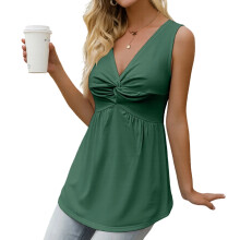 Top for Women Tops Twist Front V Neck Sleeveless-dark green S