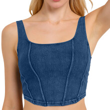 Women's  Crop Tops Padded Sleeveless Corset Fit-Navy Blue M
