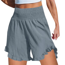 Shorts for Women Casual Smocked High Waist Flowy-light blue M