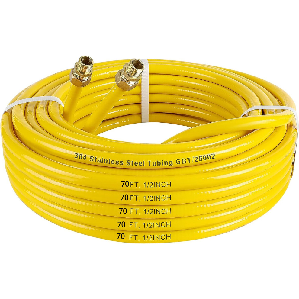 70Ft Csst Gas Line 1/2 Inch Corrugated Stainless Steel Gas Pipe With Quick Connect Fittings LeakâResistant 9310869851325