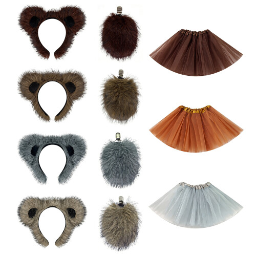 Animal Bear Costume Accessories with Bear Ears-Gray tail 1