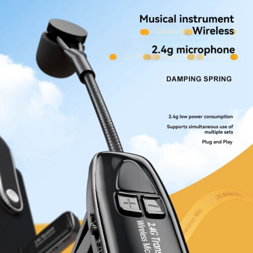 Saxophone Wireless Microphone System,2.4G Transmitter & Receiver for Wind Instruments,164FT Range,Plug & 2