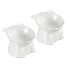 Cats Bowl Dog Feeding Station Ergonomic Dish Plastic Pet-White