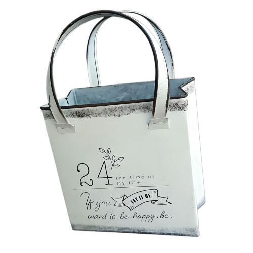Flower Basket With Carrying Handle for Garden Vertical-White