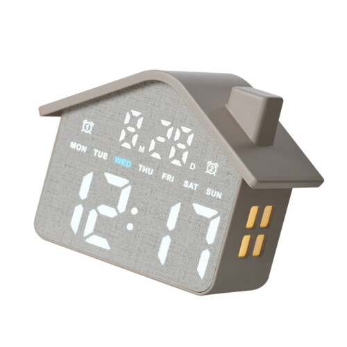 Réveil numérique LED en forme de maison, mignon, avec-Gris