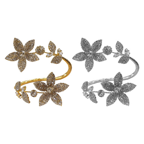 Stylish Adjustable Floral Bracelet Open Bangle With-Silver 1