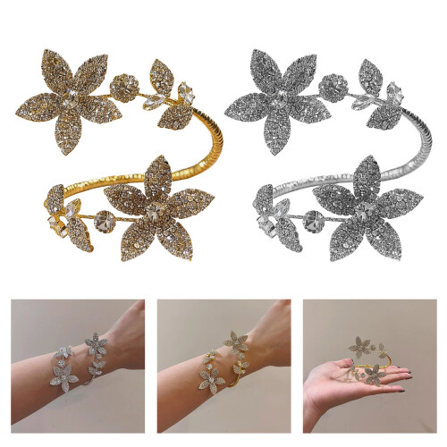 Stylish Adjustable Floral Bracelet Open Bangle With-Silver 2