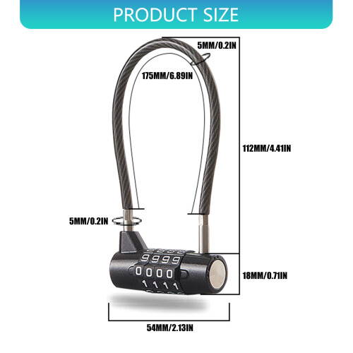 Adjustable Passwords Combination Lock Flexible Steel Cable for 2