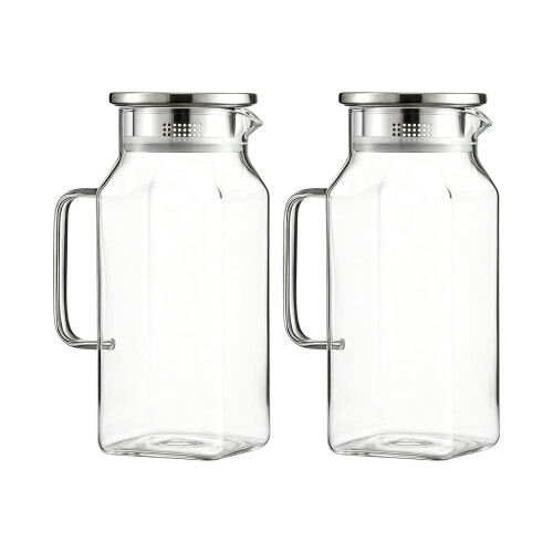Clear Square Pitcher With Cover And Ergonomic Handle-1.2L
