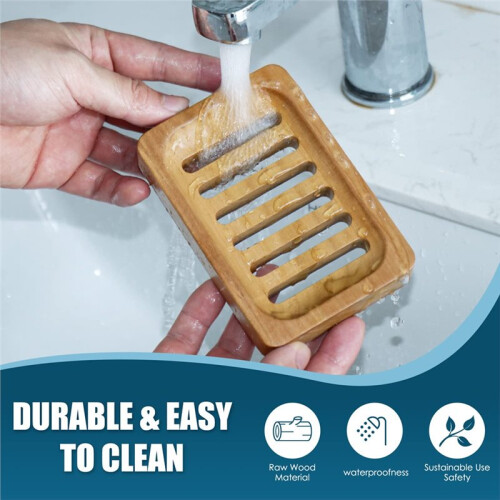 2PCS Bamboo Soap Dish Set, Self-Draining Design, Ideal for Shower, Bathroom, Kitchen Use 2