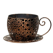 Bassin de fleurs de tasse à thé en métal de pot de fleurs-Bronze