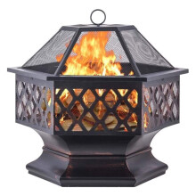 22 Inch Square Outdoor Fire Pit Table, Black Steel Wood Burning Heater with Cover for Patio and Camping