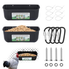 2 Pack Hanging Chicken Feeder with Clips and Livestock Waterer Bucket, Dual‑Purpose Farm Feed Trough for Goat Sheep Duck Goose Pig Poultry (Black)