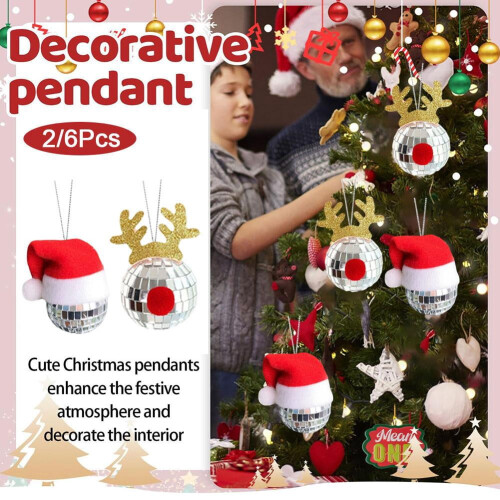 Silver Mirror Disco Ball with Santa Hat Pendant 1